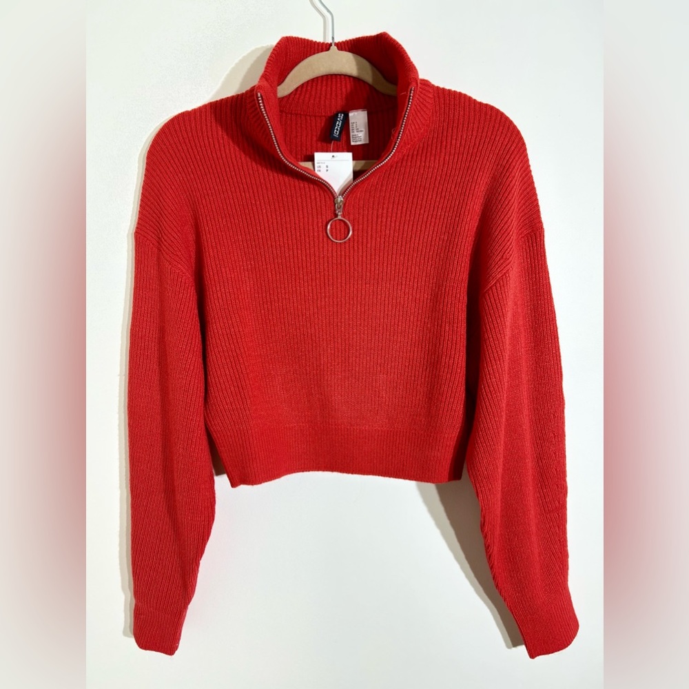 H&M Crop Ribbed Half-Zip Sweater